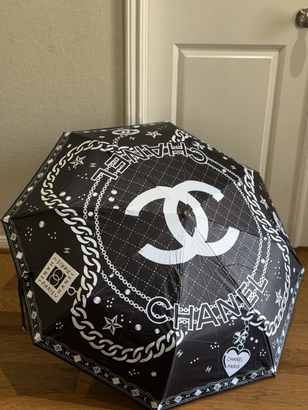 Chanel Black & White Logo Umbrella